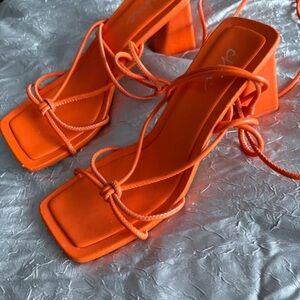 Vibrant Orange Strappy Heels